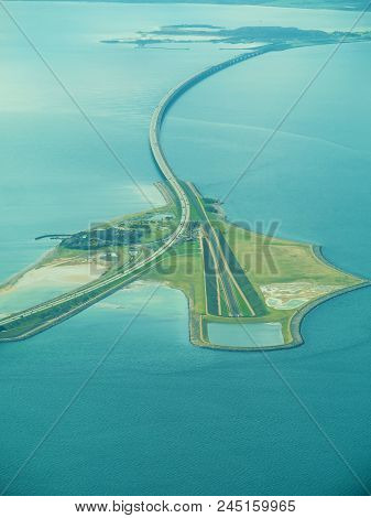 Big Suspension Bridge Between Denmark And Sweden On Baltic Sea