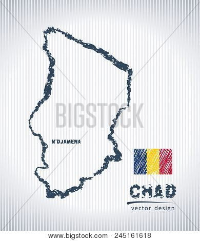 Chad Vector Chalk Drawing Map Isolated On A White Background