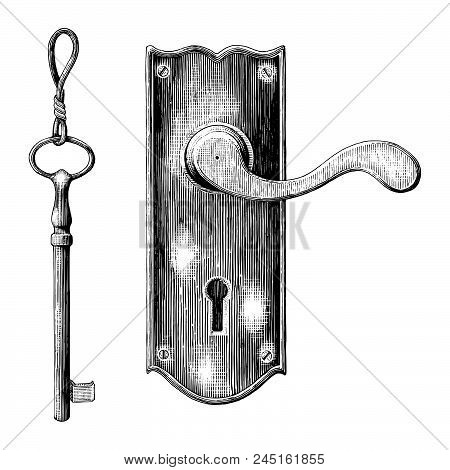 Vintage Latch And Key Hand Drawing Engraving Style