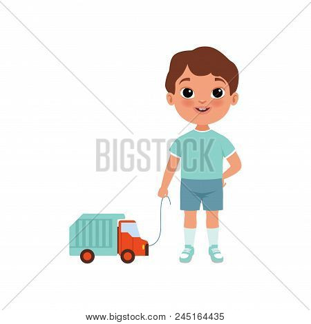 Cute Litlle Boy With Toy Car, Stage Of Growing Up Concept Vector Illustration Isolated On A White Ba