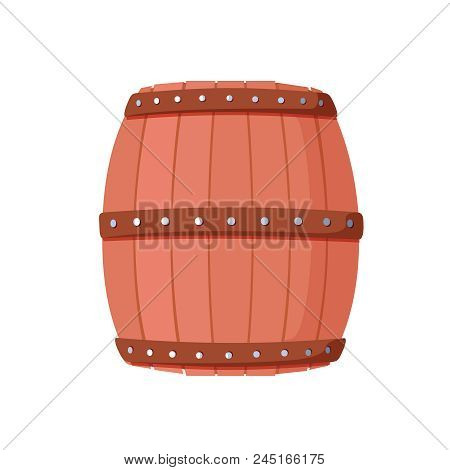 Alcohol Barrel, Drink Container, Wooden Keg Icon Isolated On White Background. Barrel For Wine, Rum,