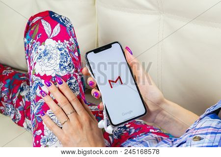Sankt-petersburg, Russia, June 8, 2018: Google Gmail Application Icon On Apple Iphone X Smartphone S