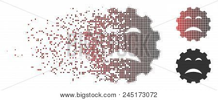 Vector Sadly Smiley Gear Icon In Sparkle, Dotted Halftone And Undamaged Entire Variants. Disappearin