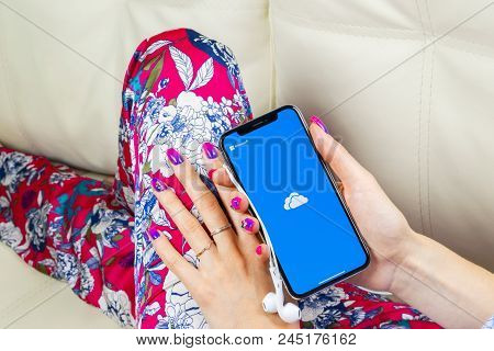 Sankt-petersburg, Russia, June 8, 2018: Microsoft Onedrive Application Icon On Apple Iphone X Screen
