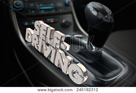 Self-Driving Autonomous Car Vehicle Autonomy Words 3d Render Illustration