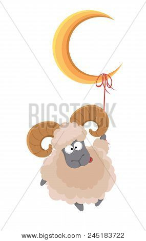 Muslim Traditional Holiday Eid Al-adha. Sacrifice A Ram. Greeting Card For Kurban Bayrami With A Ram