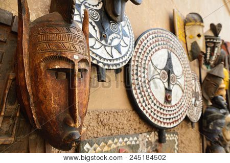 Decorative Mask On The Souk (market) In The Old Town, Medina In Morocco. Traditional Mask