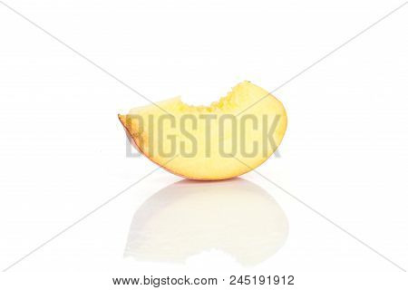 Yellow Peach One Sliced Piece Isolated On White Background