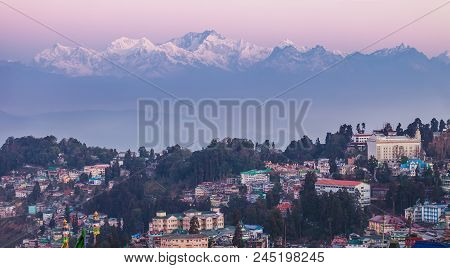 View Of A Mountain Ridge Of Kanchendzhonga In The State Of Sikkim, From The Neighborhood Of The City