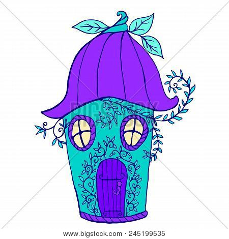 Fairy House Bellflower, Children S Color Book. Pattern Isolate. Vector Illustration Fantsy Cartoon B