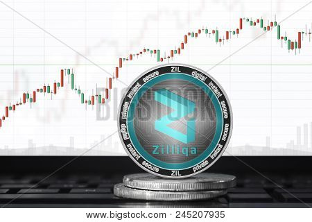 Zilliqa (zil) Cryptocurrency; Zilliqa Coin On The Background Of The Chart