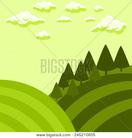 Tuscan Fields Vector Landscape Illustration. Green Landscape Flat Style Image.