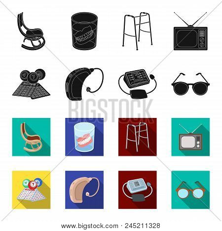 Lottery, Hearing Aid, Tonometer, Glasses.old Age Set Collection Icons In Black, Flet Style Vector Sy