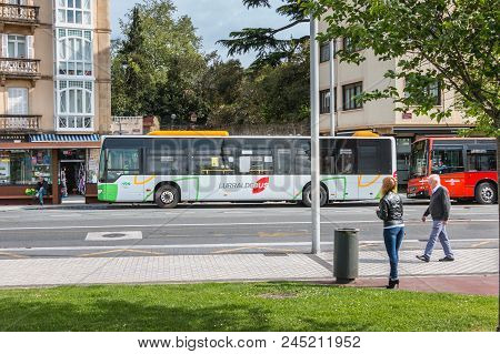 Public Bus Stopped At A Station In Irun