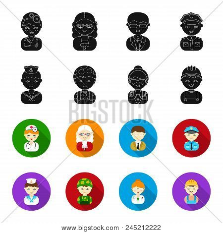 Sailor, Soldier, Scientist, Builder.profession Set Collection Icons In Black, Flet Style Vector Symb