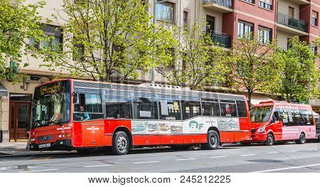 Public Bus Stopped At A Station In Irun