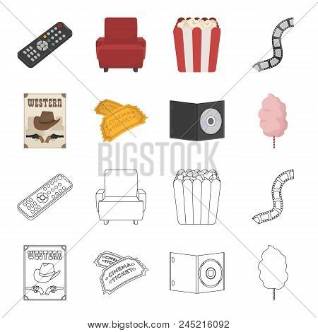 Western Cinema, Tickets, Sweet Cotton Wool, Film On Dvd.filmy And Cinema Set Collection Icons In Car