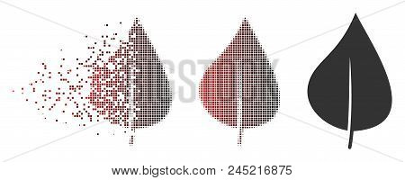 Vector Plant Leaf Icon In Sparkle, Dotted Halftone And Undamaged Entire Variants. Disappearing Effec