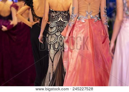 Sofia, Bulgaria - 28 March 2018: Female Models Walk The Runway In Different Dresses During A Fashion