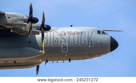 Wunstorf, Germany - June 9, 2018: German Air Force (luftwaffe) Airbus A400m Military Transport Plane
