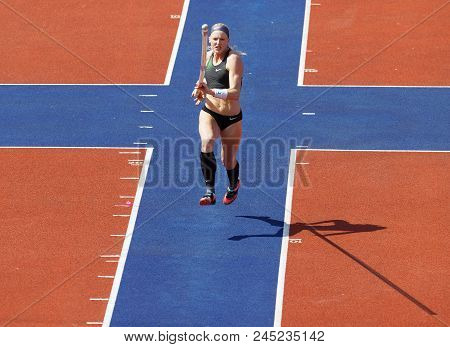 Stockholm, Sweden - Jun 10, 2018: Sandi Morris  Running In The Pole Vault Competition In Iaaf Diamon