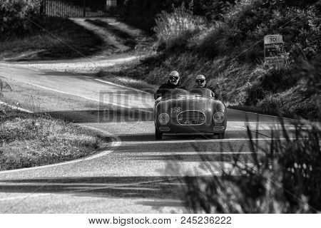 Pesaro Colle San Bartolo , Italy - May 17 - 2018 : Fiat Siata 750 Sport	1948 Old Racing Car In Rally