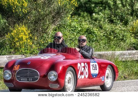 Pesaro Colle San Bartolo , Italy - May 17 - 2018 : Fiat Siata 750 Sport	1948 Old Racing Car In Rally