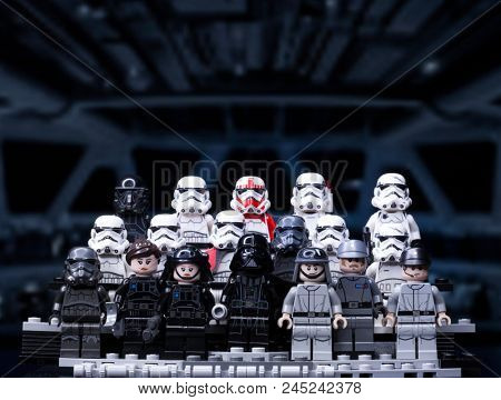 RUSSIA, April 12, 2018. Constructor Lego Star Wars. Darth Vader and a squad of stormtroopers