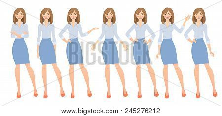 Business Woman Set. Set Of Female Gestures And Postures Illustration.
