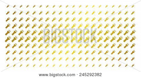 Electric Torch Light Icon Gold Halftone Pattern. Vector Electric Torch Light Shapes Are Organized In