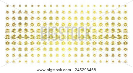 Ladybird Bug Icon Golden Halftone Pattern. Vector Ladybird Bug Pictograms Are Arranged Into Halftone