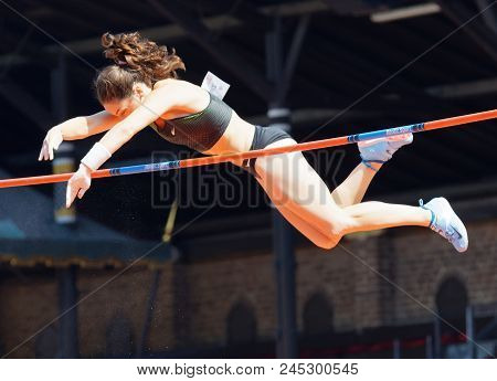 Stockholm, Sweden - Jun 10, 2018: Iryna Zhuk (belarus) Jumping In The Pole Vault Competition In Iaaf