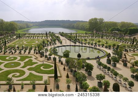 Versailles, Paris / France - May 05, 2017: The Famous Gardens Of The Royal Palace Of Versailles.