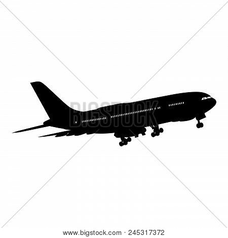 Airplane Silhouette On White Background. Vector Illustration.