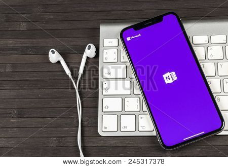Sankt-petersburg, Russia, June 2, 2018: Microsoft Onenote Office Application Icon On Apple Iphone X 