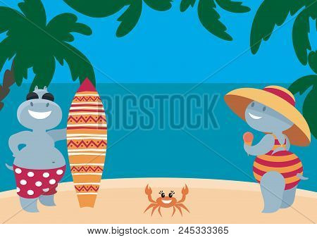 Summer Background With Funny Hippos.eps