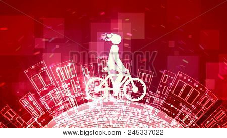 Young Man Is On An Abstract Bicycle