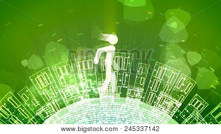 Abstract Man Rides A White Skateboard
