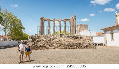 Architectural Detail Of The Roman Temple Of Evora In Portugal Or Temple Of Diana
