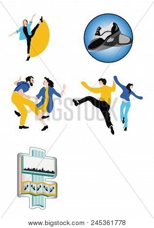 Dancing People And Paraphernalia On White Backgrounf, Vertical