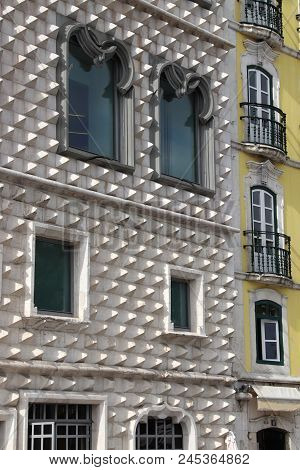 Lisbon Landmark - House Of Spikes (casa Dos Bicos) In Alfama District.