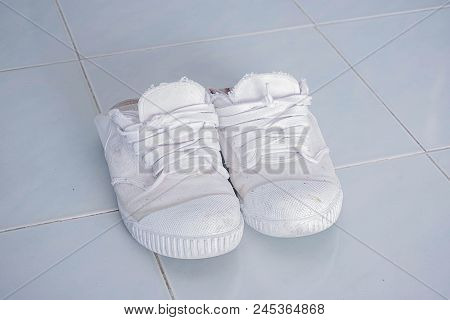 Old White Shoes Used To Play Sepak Takraw. This Is A Thai Folk Sport.