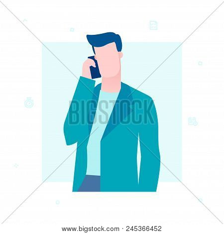 Businessman Speaking On The Phone - Flat Design Style Illustration On White Background. High Quality