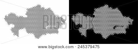 Halftone Circle Spot Kazakhstan Map. Vector Territorial Maps In Gray And White Colors On White And B