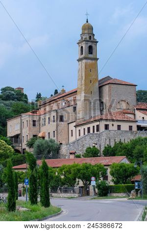 Arka Petrarka, Italy - June, 13, 2018: panorama of old town of Arka Petrarka, Italy with the ancient cathedral 