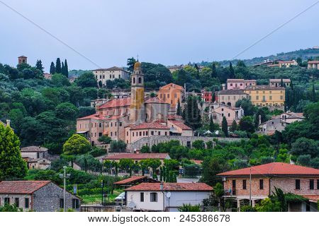 Arka Petrarka, Italy - June, 13, 2018: panorama of old town of Arka Petrarka, Italy with the ancient cathedral 