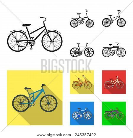 Children's Bicycle And Other Kinds.different Bicycles Set Collection Icons In Black, Flat Style Vect