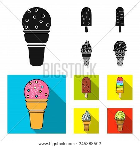 Ice Cream On A Stick, In A Waffle Cone And Other Species. Ice Cream Set Collection Icons In Black, F