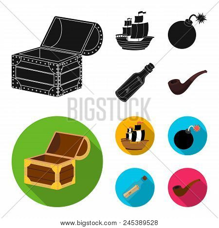 Pirate, Bandit, Ship, Sail .pirates Set Collection Icons In Black, Flat Style Vector Symbol Stock Il
