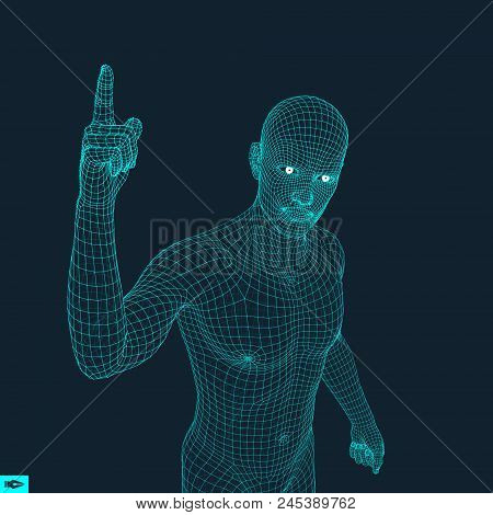 Man Pointing His Finger. 3d Model Of Man. Geometric Design. Vector Illustration. 3d Polygonal Coveri